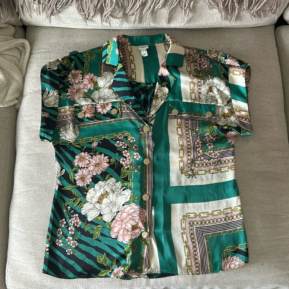 River Island Green Floral Blouse